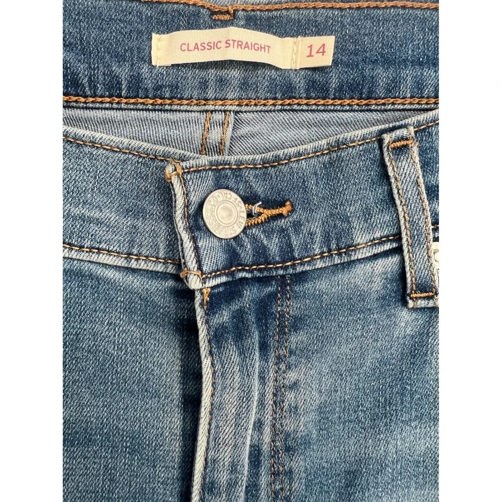 Levi's Classic Straight Jeans Womens 14 Blue NWT Distressed Mid Rise Stretch 14M